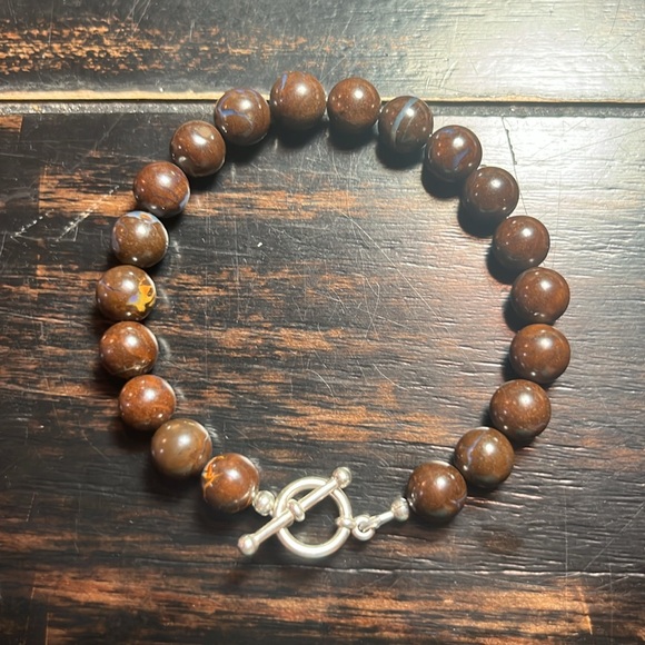 Australian Boulder opal bead bracelet 8mm handmade 925 silver toggle clasp - Picture 2 of 7